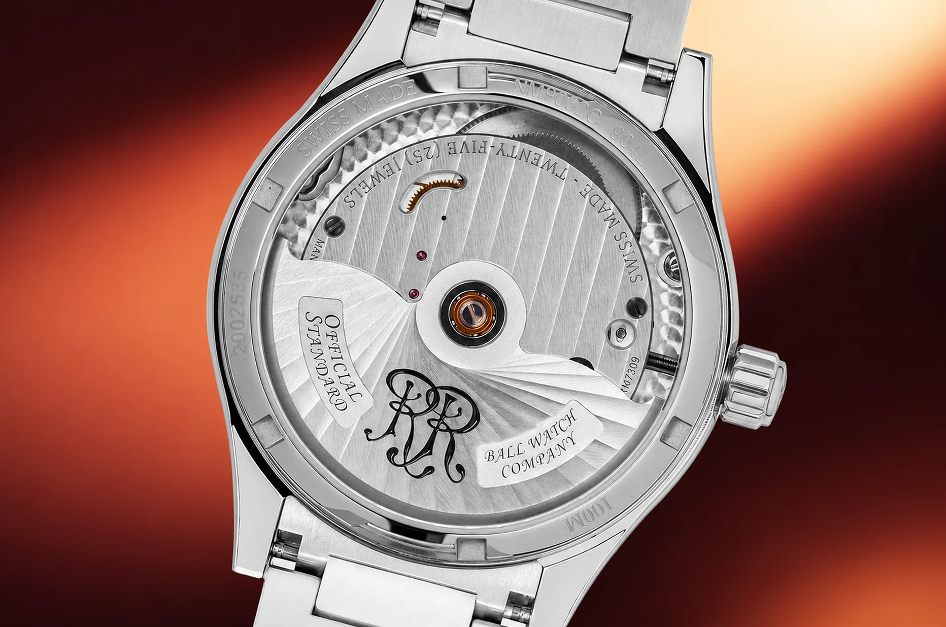 Mechanizm BALL Manufacture RRM7309-C z certyfikatem COSC widoczny przez szafirowy dekiel