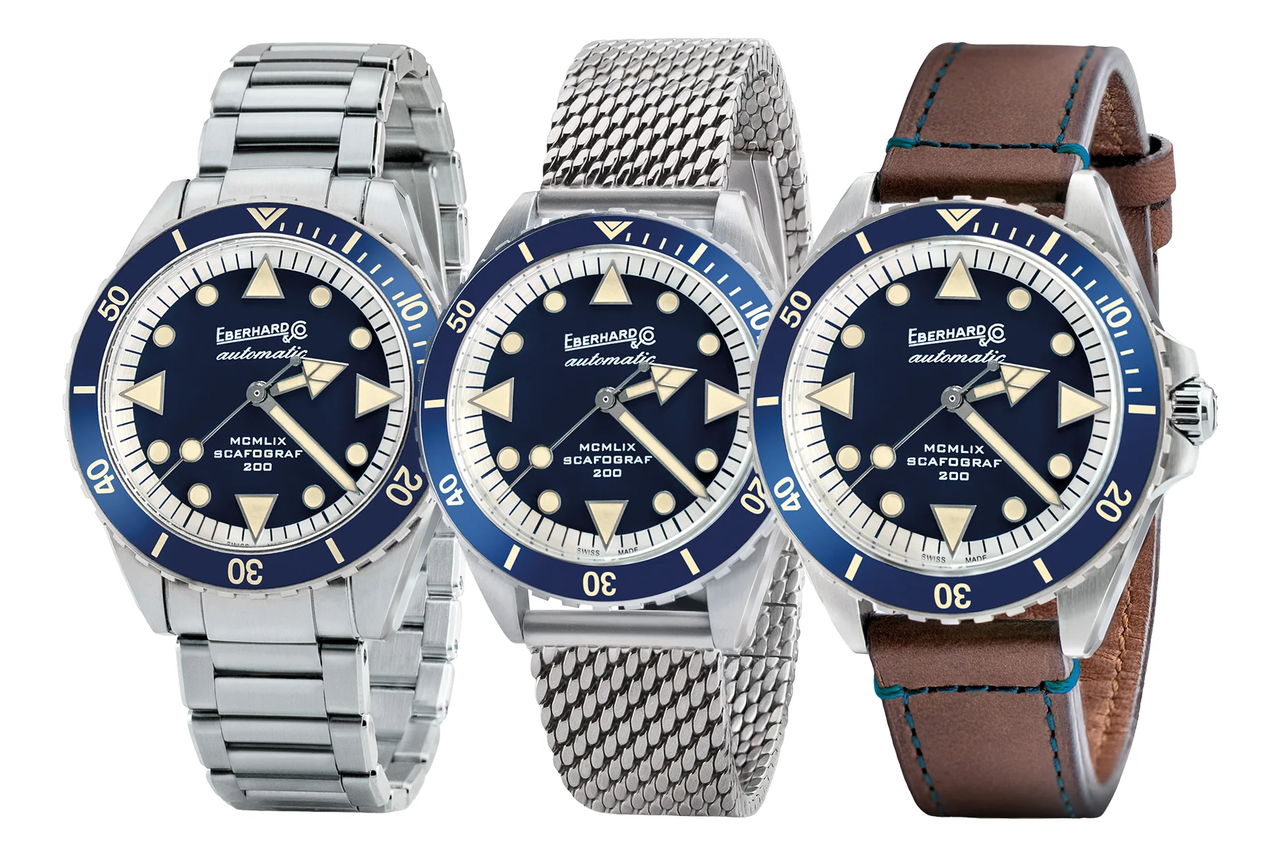 Eberhard Scafograf 200 MCMLIX na bransolecie Chassis, bransolecie mesh i skórzanym pasku
