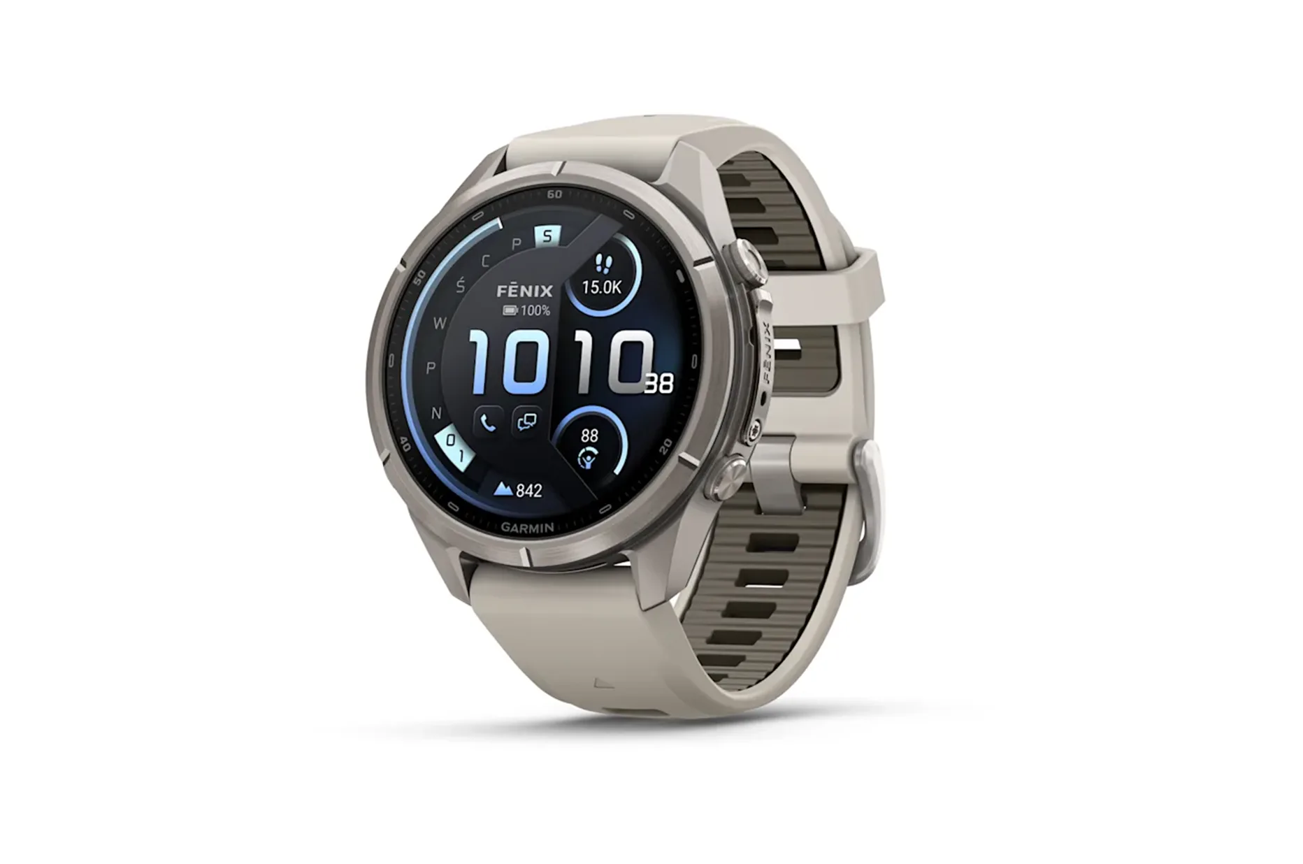 Garmin fēnix 9 Pro 43 mm - kompaktowy smartwatch GPS z tytanową kopertą i beżowym paskiem