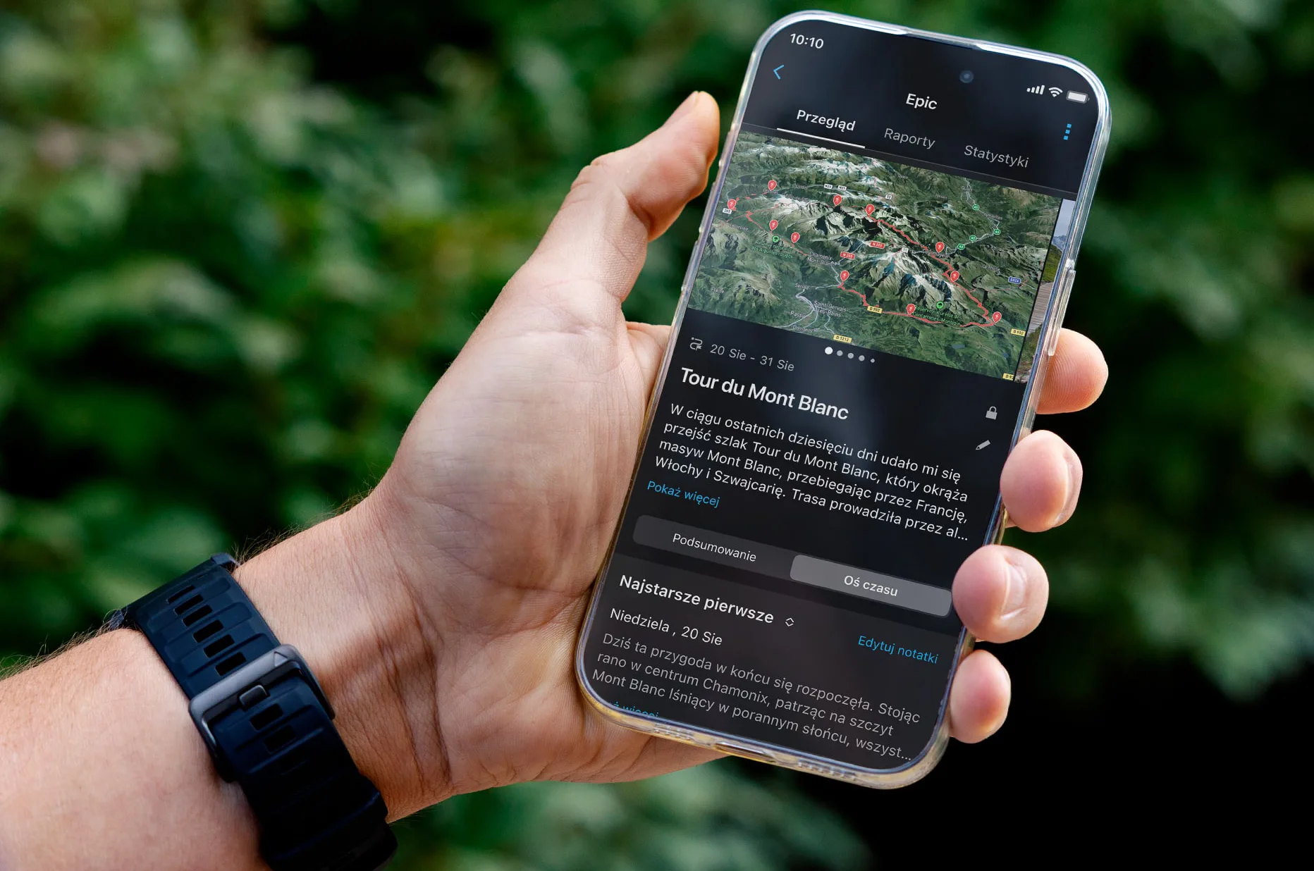 Garmin Epic - zapis górskiej wyprawy, trasy i statystyk aktywności na smartfonie