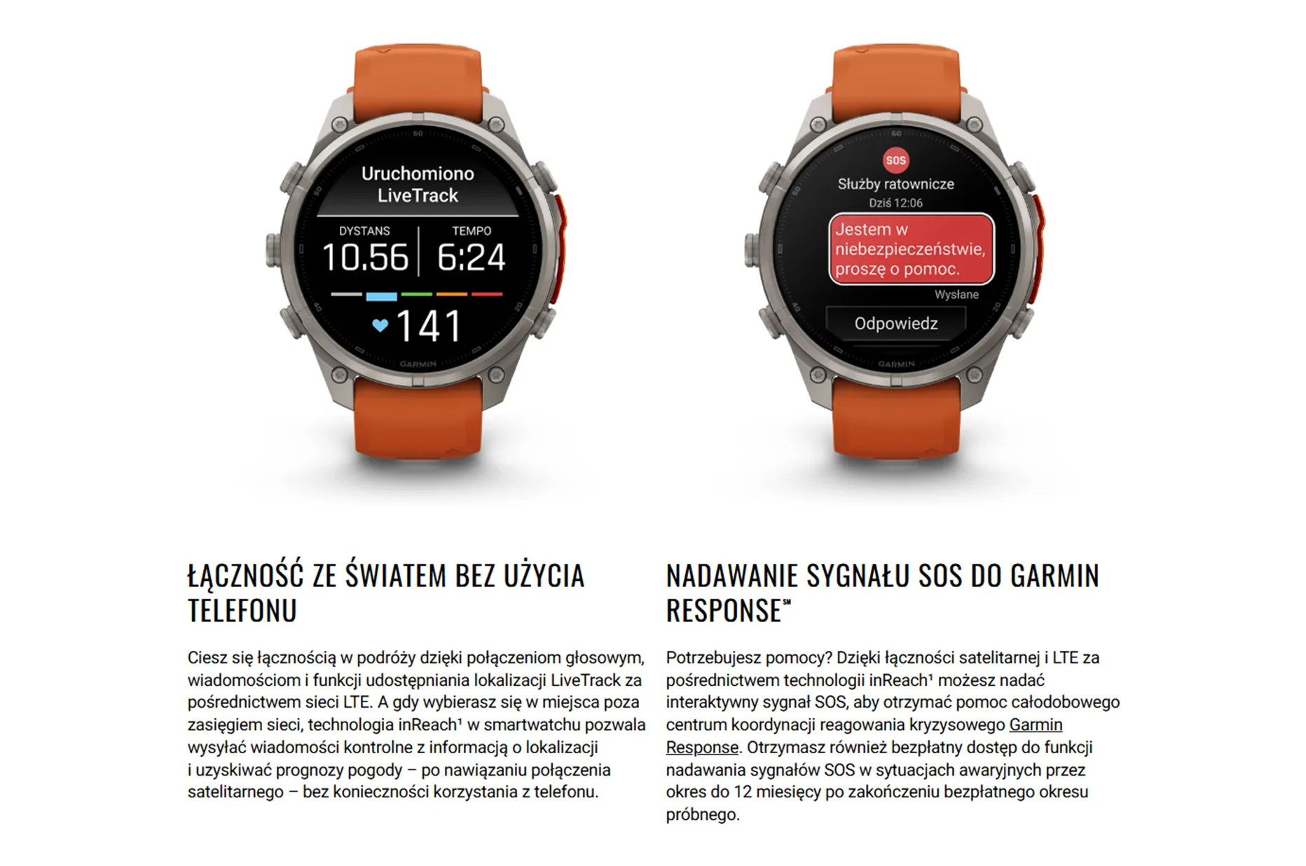 Garmin fēnix 9 Pro inReach - łączność satelitarna LTE, funkcja LiveTrack i sygnał SOS Garmin Response