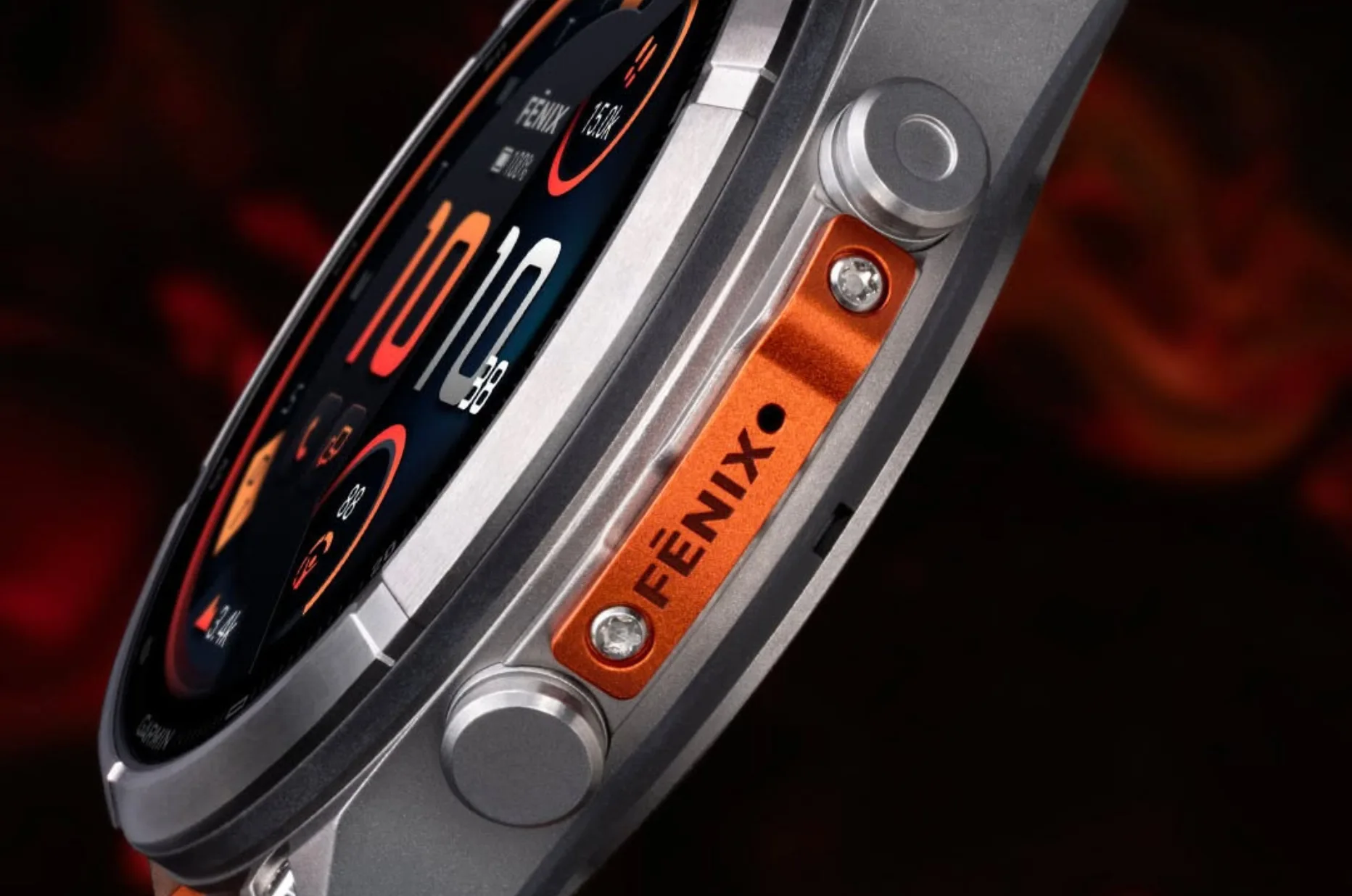 Garmin fēnix 9 Pro - zbliżenie na tytanową kopertę i metalowe przyciski smartwatcha