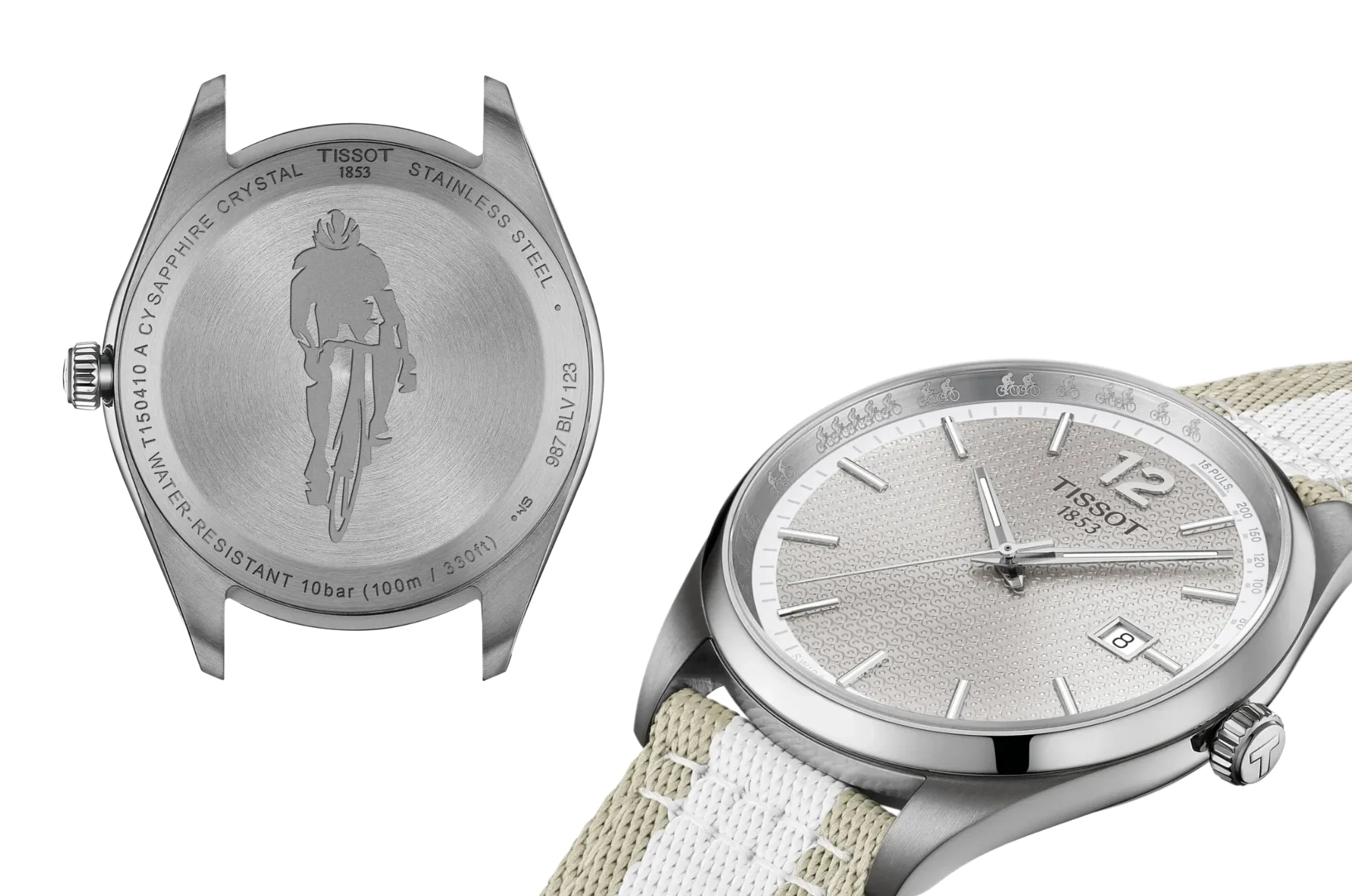 Zegarek męski Tissot PR 100 Cycling 40 mm T150.410.17.037.00 z grawerunkiem kolarza na deklu i wewnętrznej stronie koperty