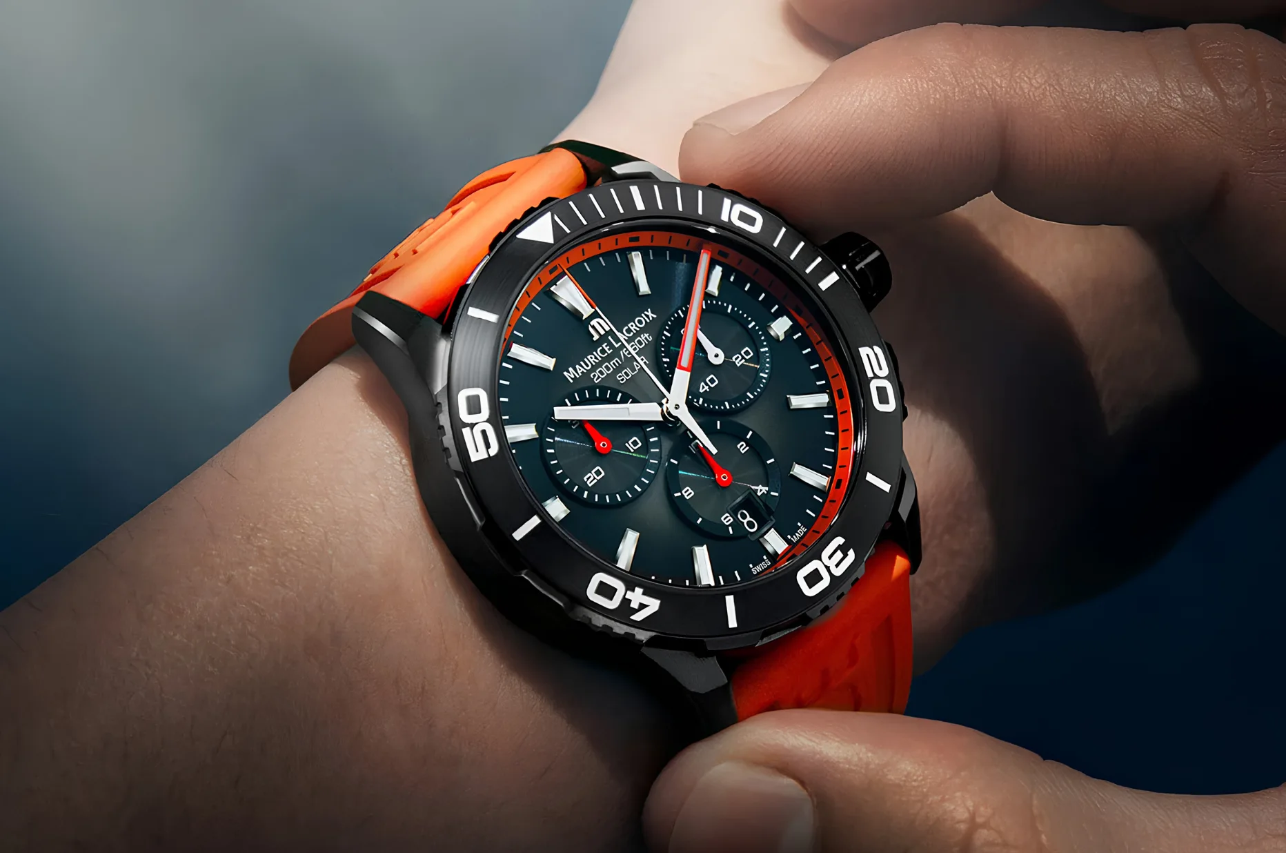 Zegarek męski Maurice Lacroix Pontos S Solar Chronograph na pomarańczowym pasku