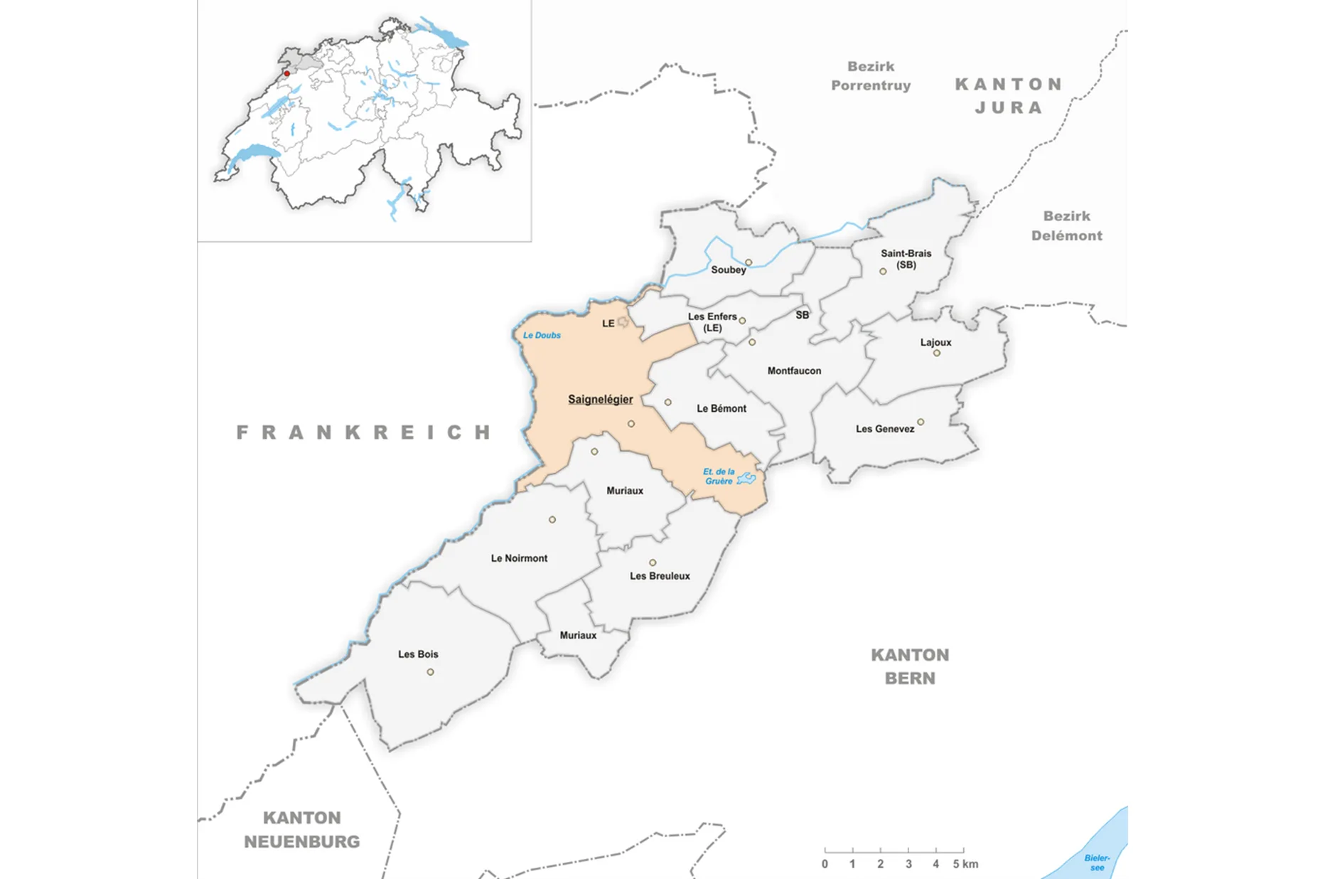 Mapa regionu Saignelégier w szwajcarskiej Jurze, siedziby Maurice Lacroix