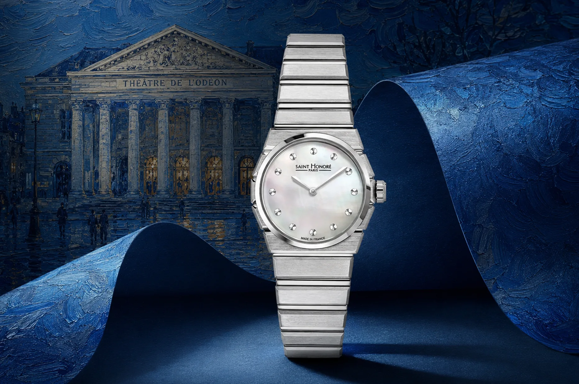 Srebrny zegarek damski Saint Honoré Paris Odeon z masą perłową inspirowany paryskim Teatrem Odéon