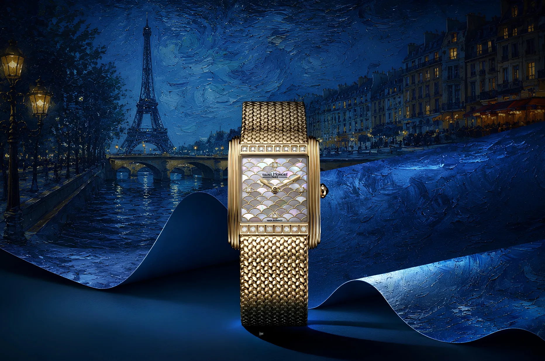 Biżuteryjny zegarek damski Saint Honoré Paris Palais Royal z diamentami i tarczą z masy perłowej