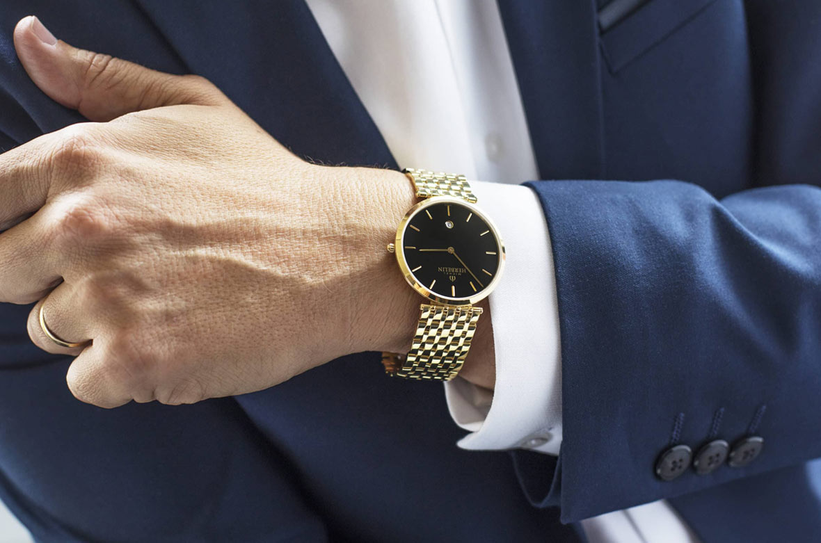 Klasyczny zegarek męski ze złotą bransoletą Herbelin Epsilon