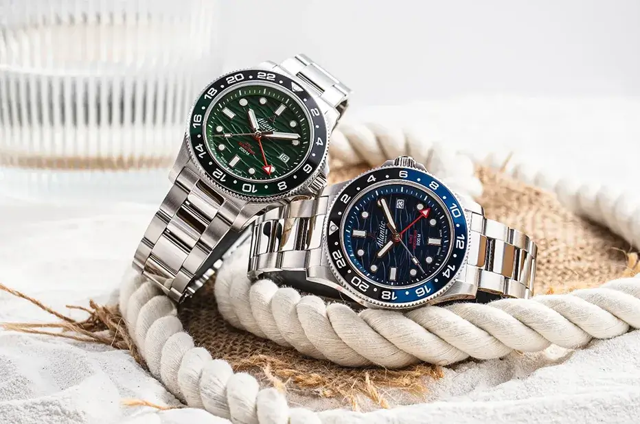Zegarki Atlantic Mariner GMT – zielony Wave Green i granatowy Wave Blue z funkcją GMT