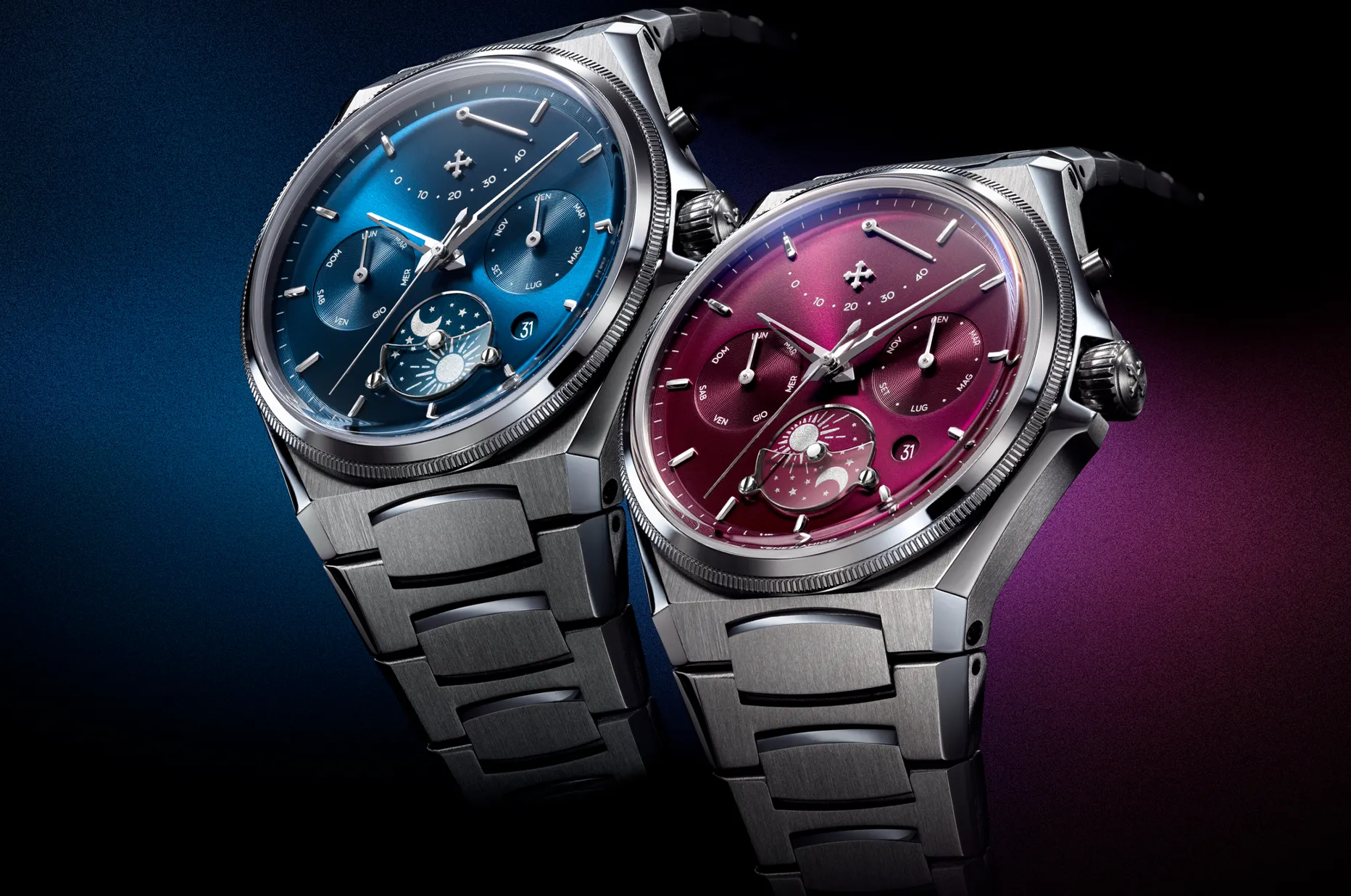 Venezianico Arsenale Calendario Blue i Borgogna, włoskie zegarki z pełnym kalendarzem