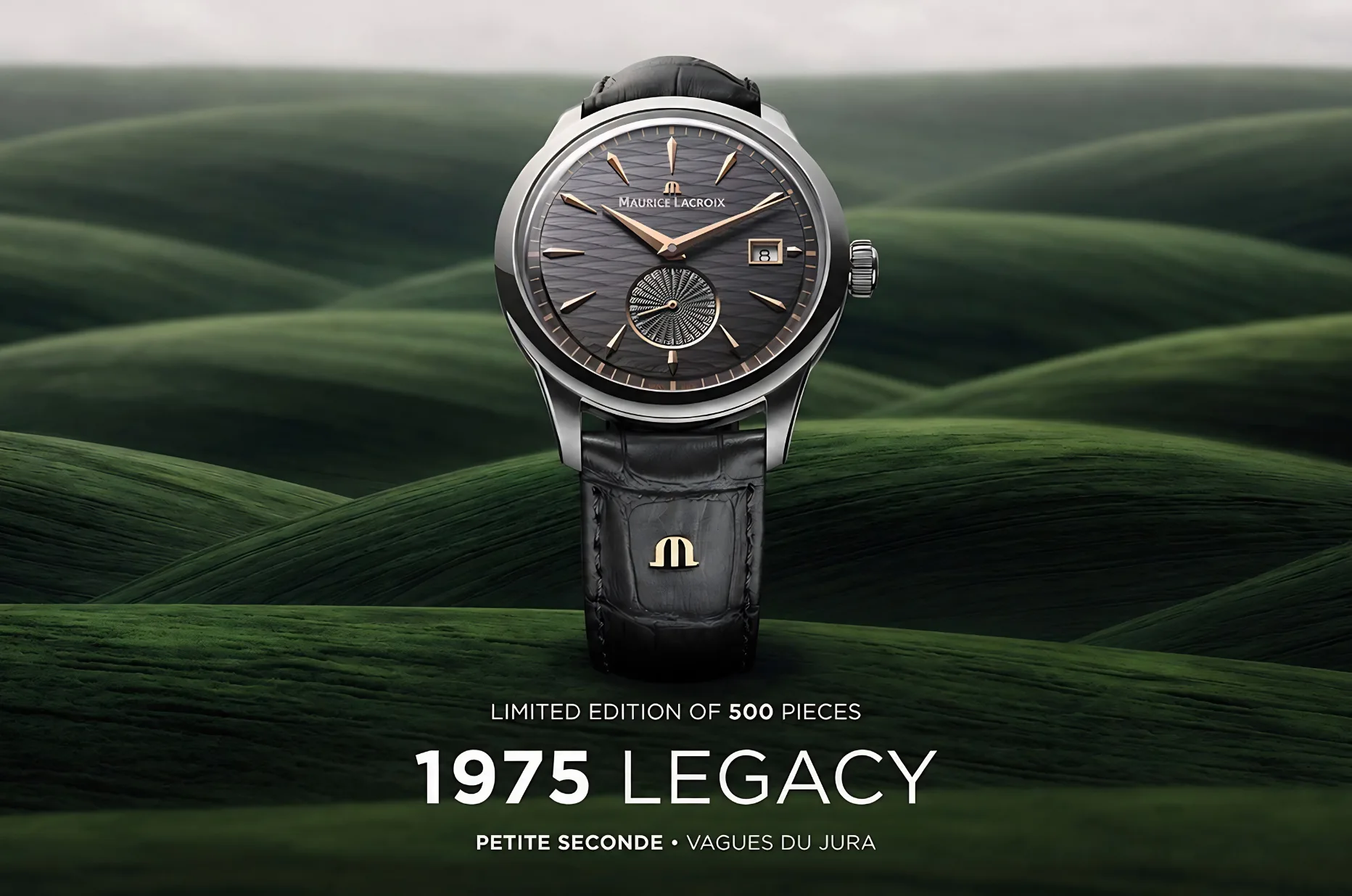 Limitowany zegarek Maurice Lacroix 1975 Legacy Limited Edition na tle szwajcarskiej Jury