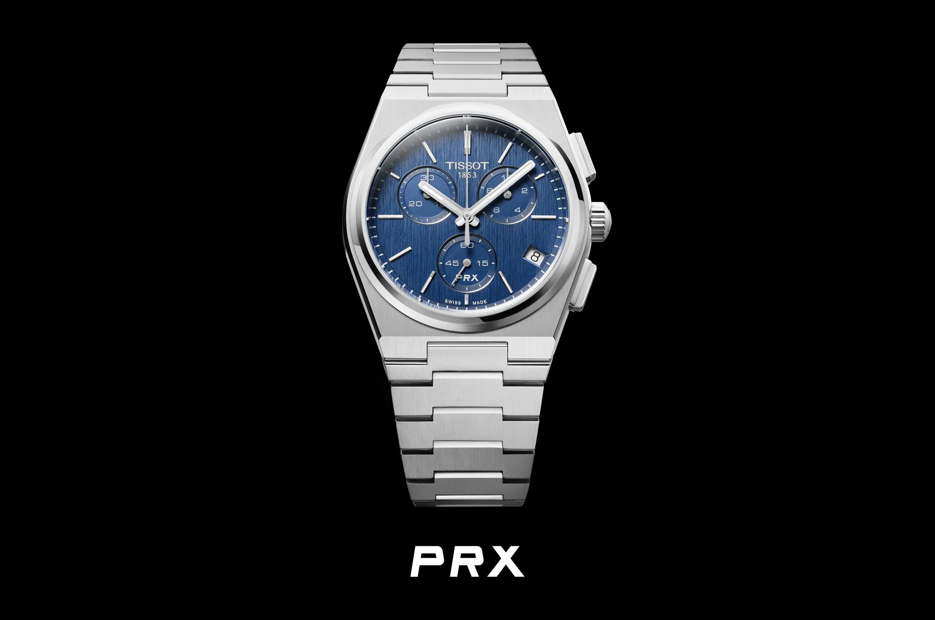 Szwajcarski chronograf kwarcowy z niebieską tarczą Tissot PRX Quartz Chronograph