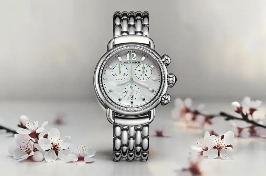 Zegarek biżuteryjny srebrny Aerowatch 1942 Chronolady Pastel Green A 81105 AA03 DIA M