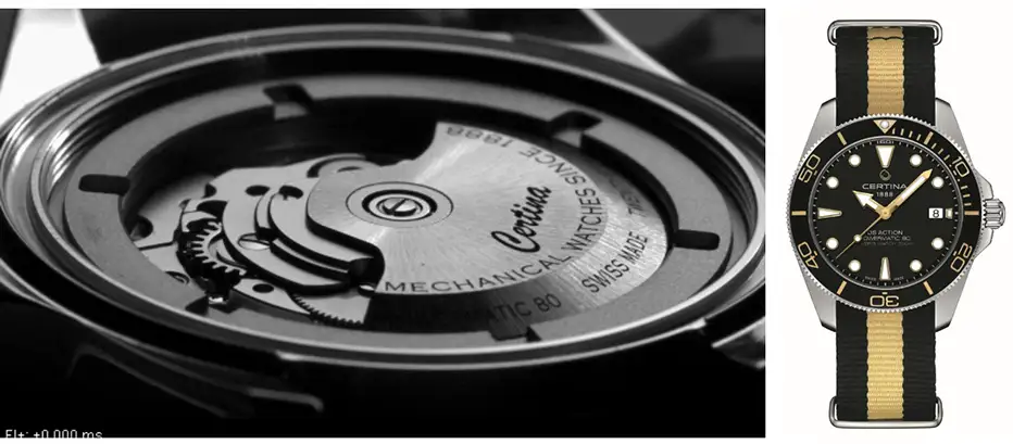 Dekiel zegarka DS Action Diver 40.5mm z widoczną konstrukcją pierścienia mocującego mechanizm