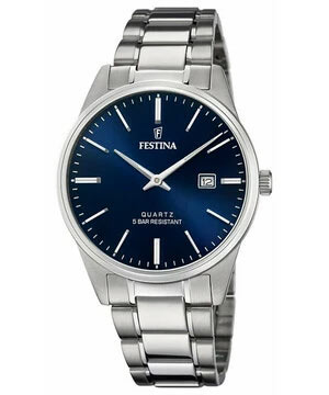Srebrny zegarek męski z niebieską tarczą Festina