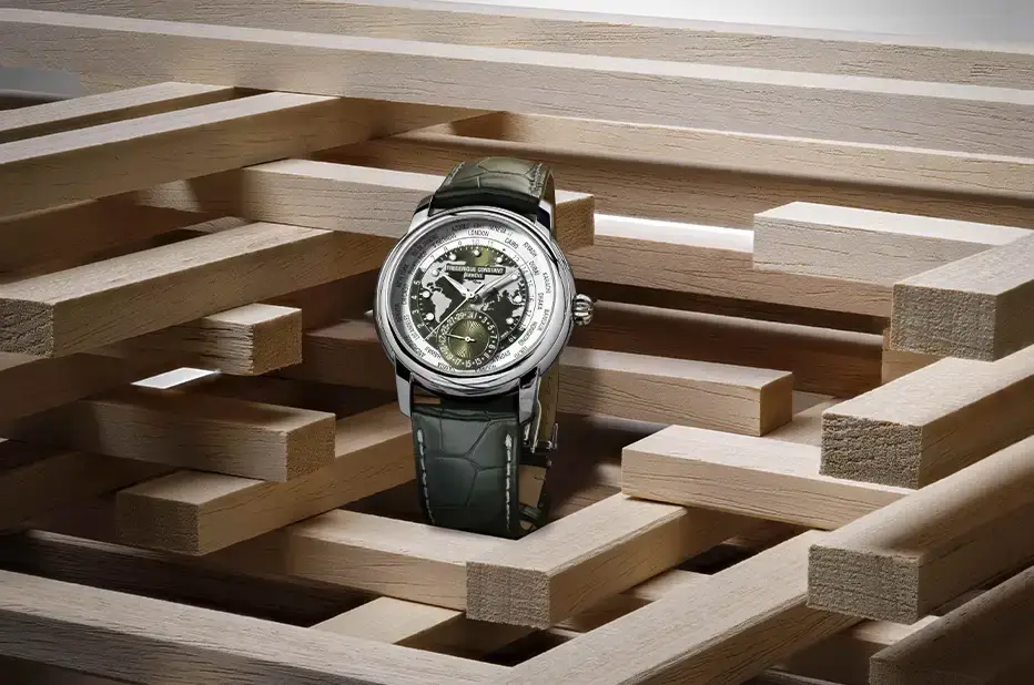 Klasyczny zegarek męski z zieloną tarczą Frederique Constant