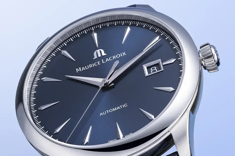 Zegarek z niebieską tarczą i paskiem skórzanym Maurice Lacroix 1975 Automatic