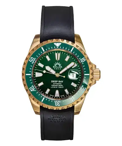 Brązowy zegarek z tarczą w kolorze zielonego gradientu Solar Aqua Deep Bay Bronze