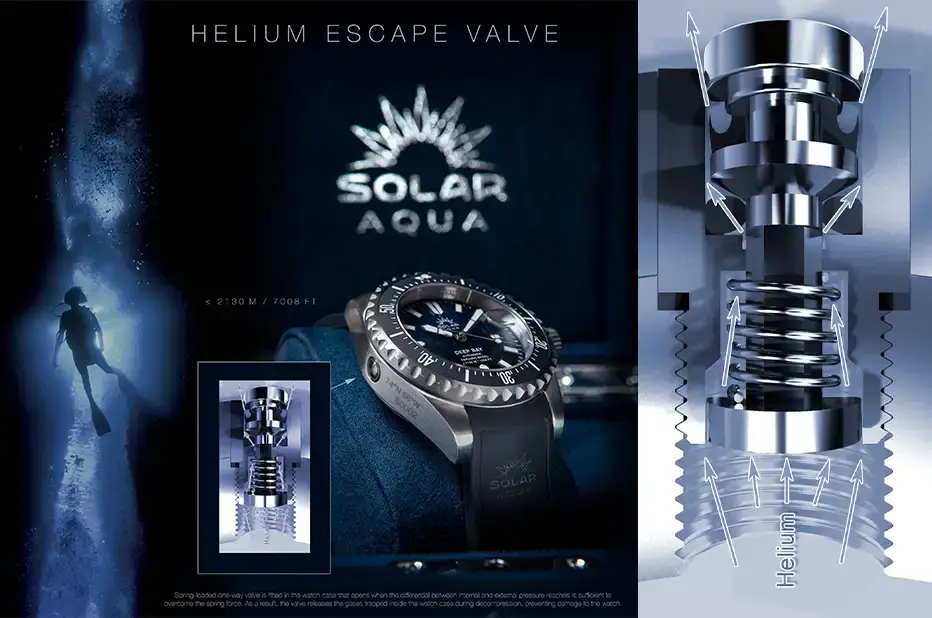 Zegarek z zaworem uwalniającym hel Solar Aqua