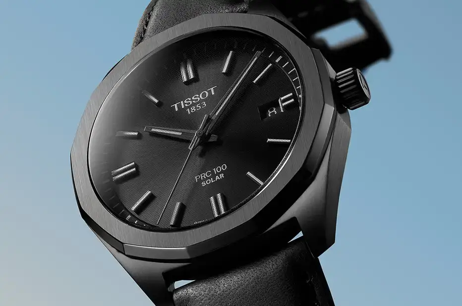 Czarny zegarek męski na pasku Tissot PRC 100 Solar