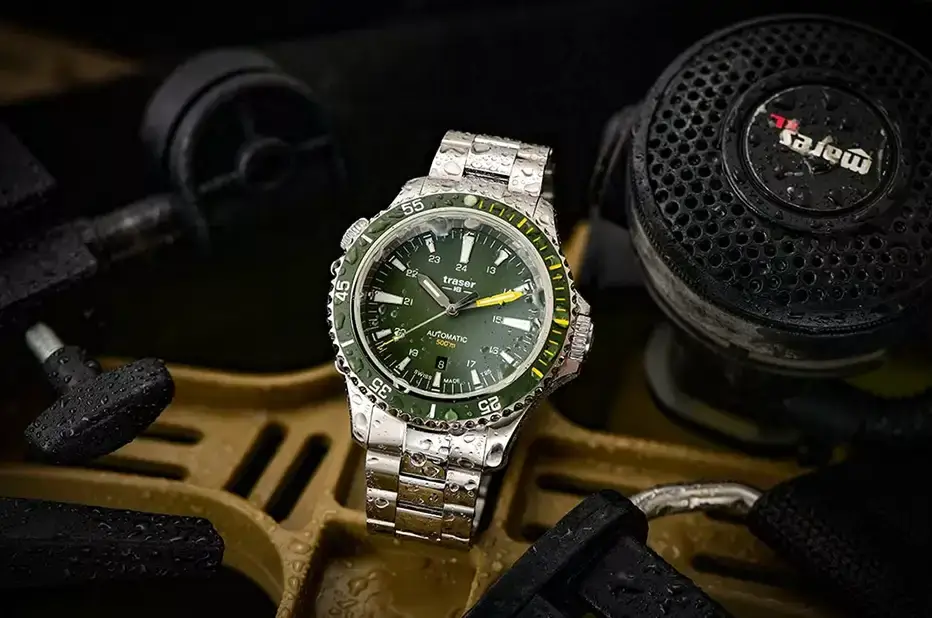 Zegarek mechaniczny Traser P67 Diver Automatic Green T25 z zieloną tarczą i wodoszczelnością 500 m