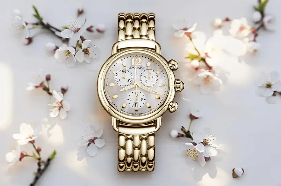 Zegarek biżuteryjny złoty Aerowatch Chronolady 1942 Yellow Gold