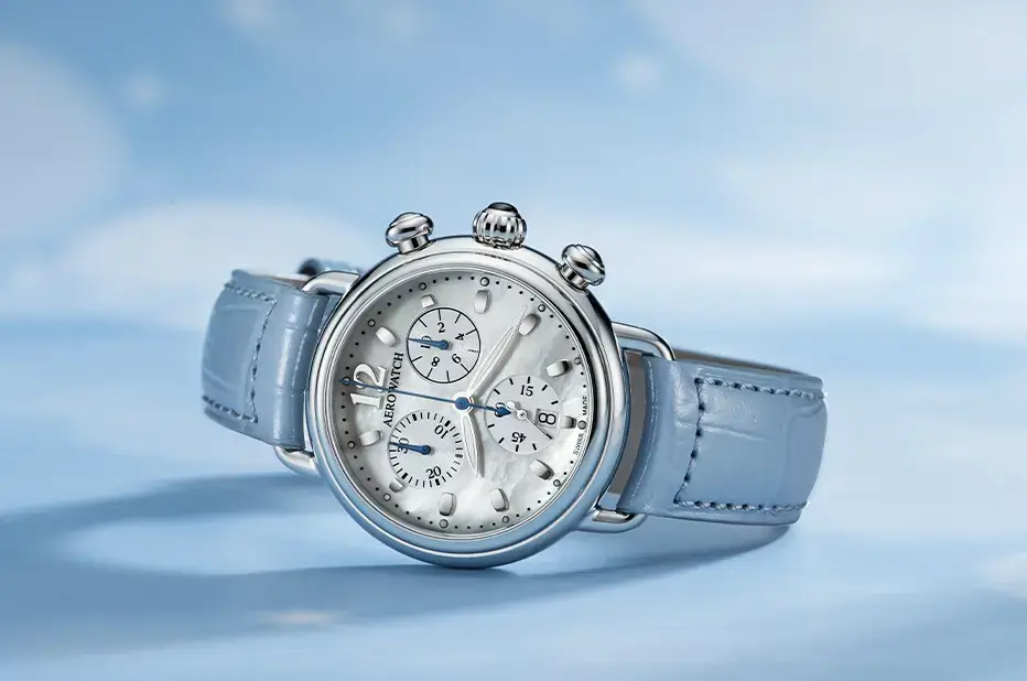 Zegarek damski Aerowatch Chronolady 1942 Pastel Blue z niebieskim paskiem