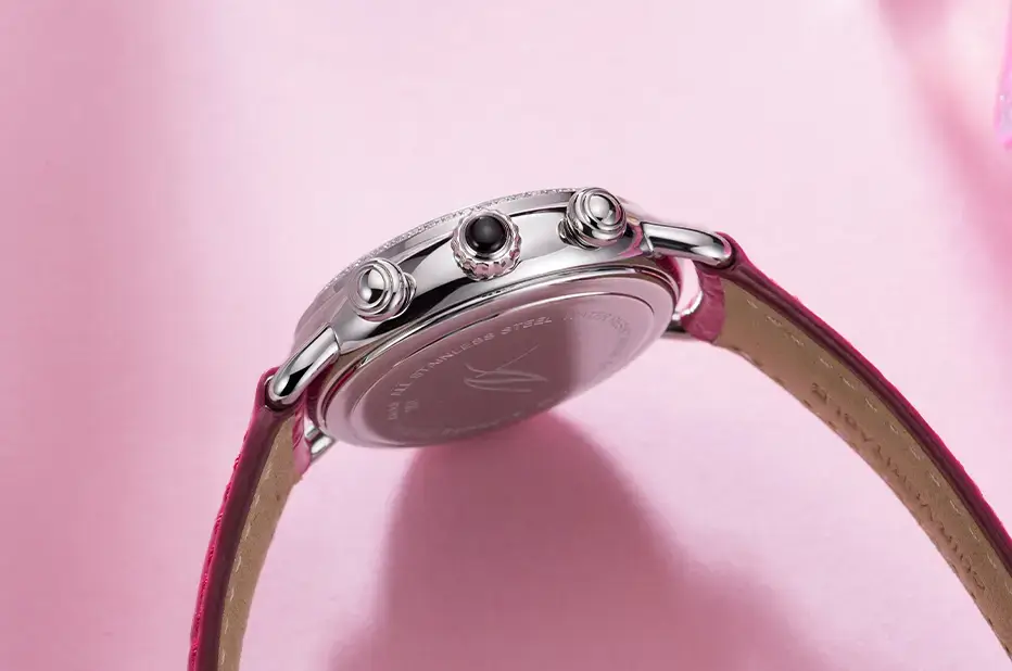 Aerowatch Chronolady 1942 Raspberry – koronka z onyksem i przyciski chronografu