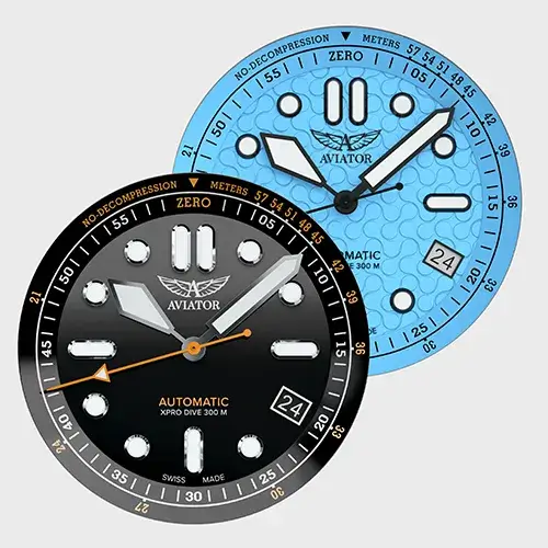 Zbliżenie na tarczę Aviator XPRO Dive z naniesioną skalą bezdekompresyjną