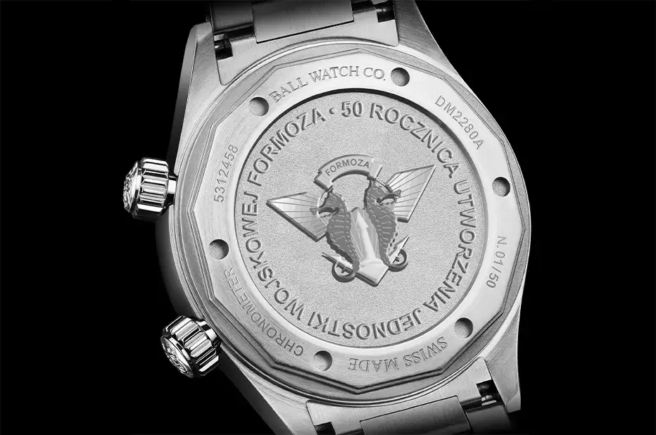 Dekiel zegarka Ball Engineer Master II Formoza z grawerem odznaki JW FORMOZA i numerem limitacji