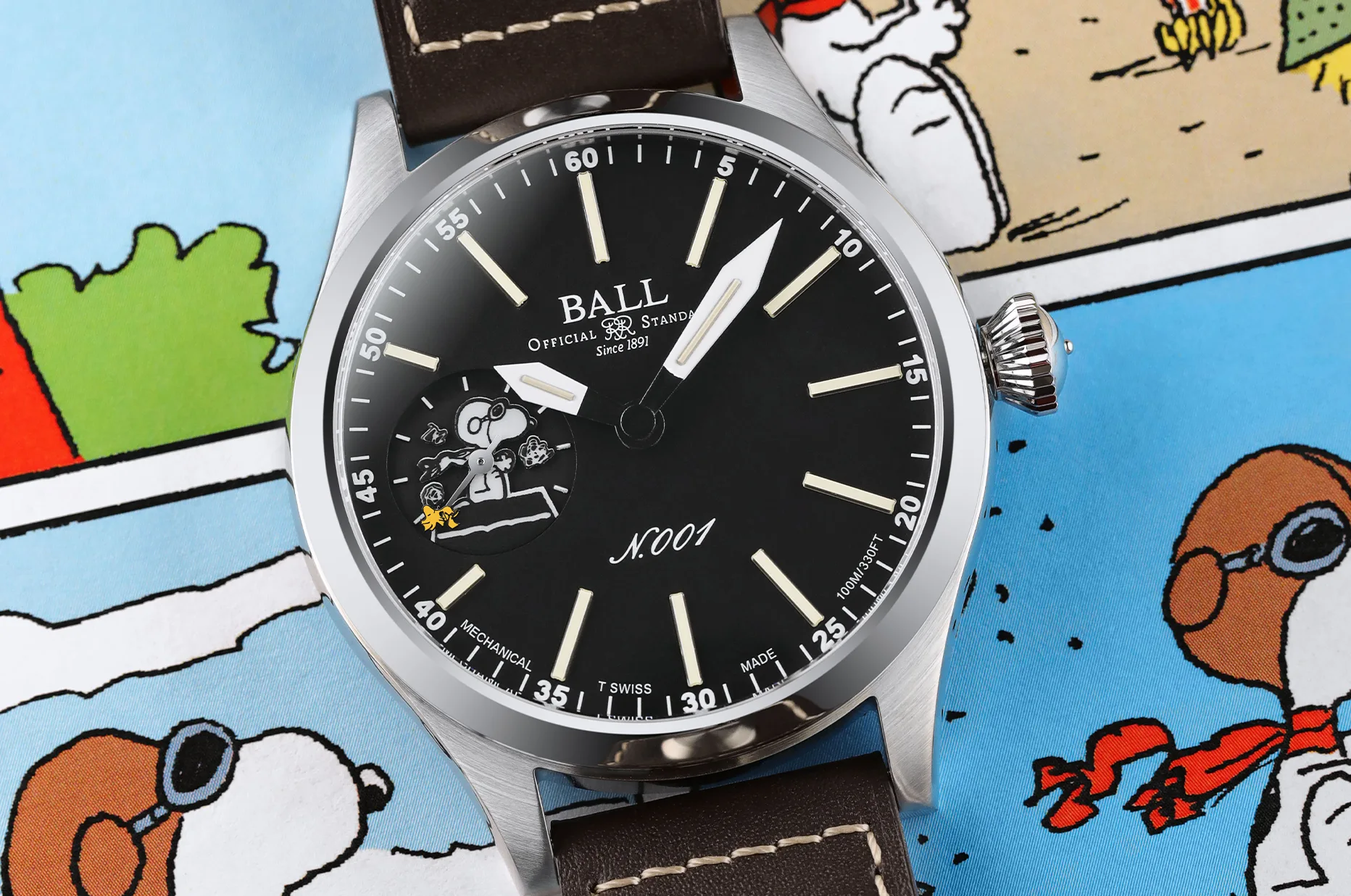 Czarna tarcza zegarka BALL Engineer Master II Snoopy Flying Ace NM2638C-L2J-BK