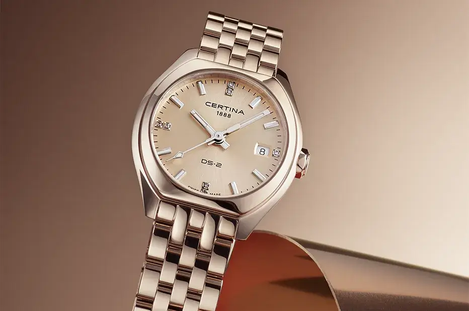 Pozłacany zegarek damski Certina DS 2 Lady z diamentami