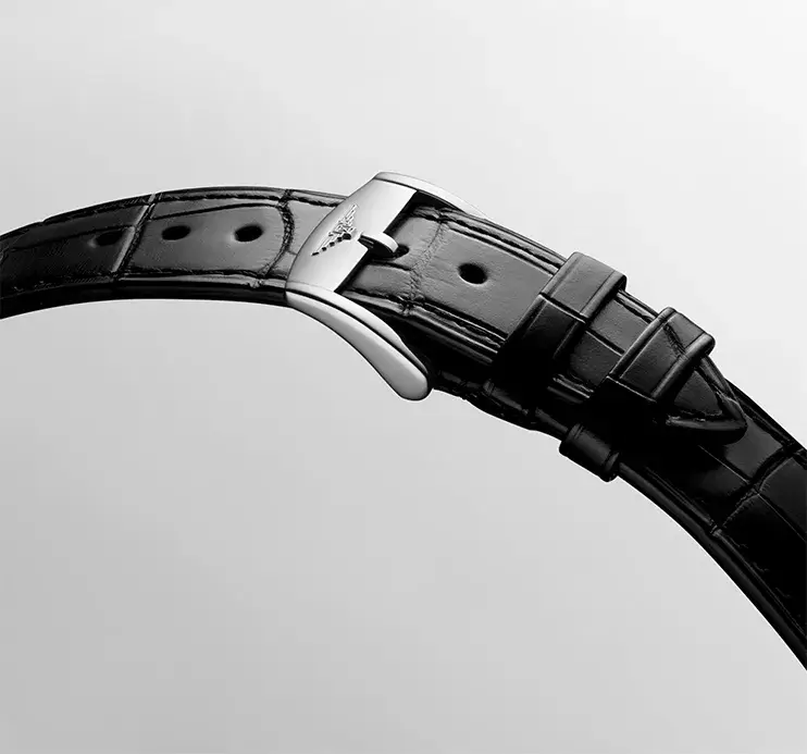Czarny pasek ze skóry naturalnej Longines ze sprzączką ze stali