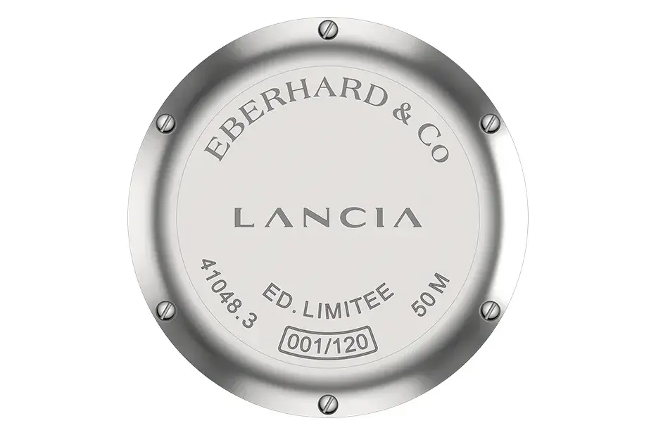 Personalizowany dekiel zegarka Eberhard Lancia Ypsilon HF 41048 z numerem seryjnym 001/120
