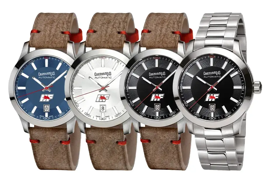 Limitowana edycja Eberhard Lancia Ypsilon HF 41048, biała, niebieska i czarna tarcza na pasku vintage i bransolecie