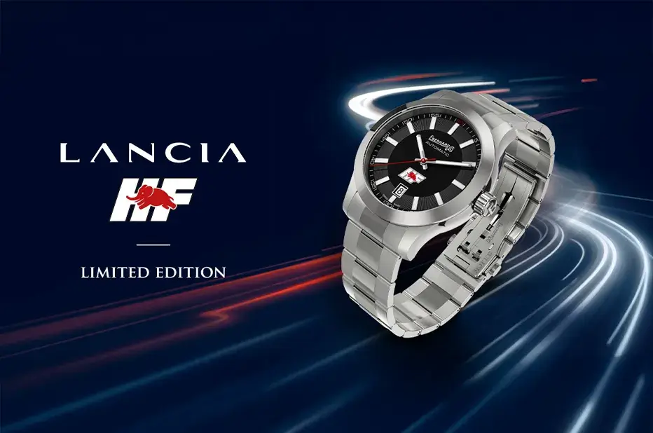 Limitowany zegarek Eberhard Lancia Ypsilon HF 41048 z logo HF i czerwonym słonikiem