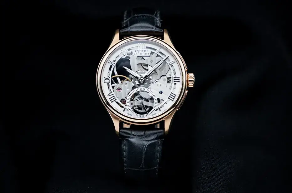 Limitowany zegarek męski Epos Originale Skeleton 3500 widok z przodu – tarcza szkieletowa z rzymskimi indeksami