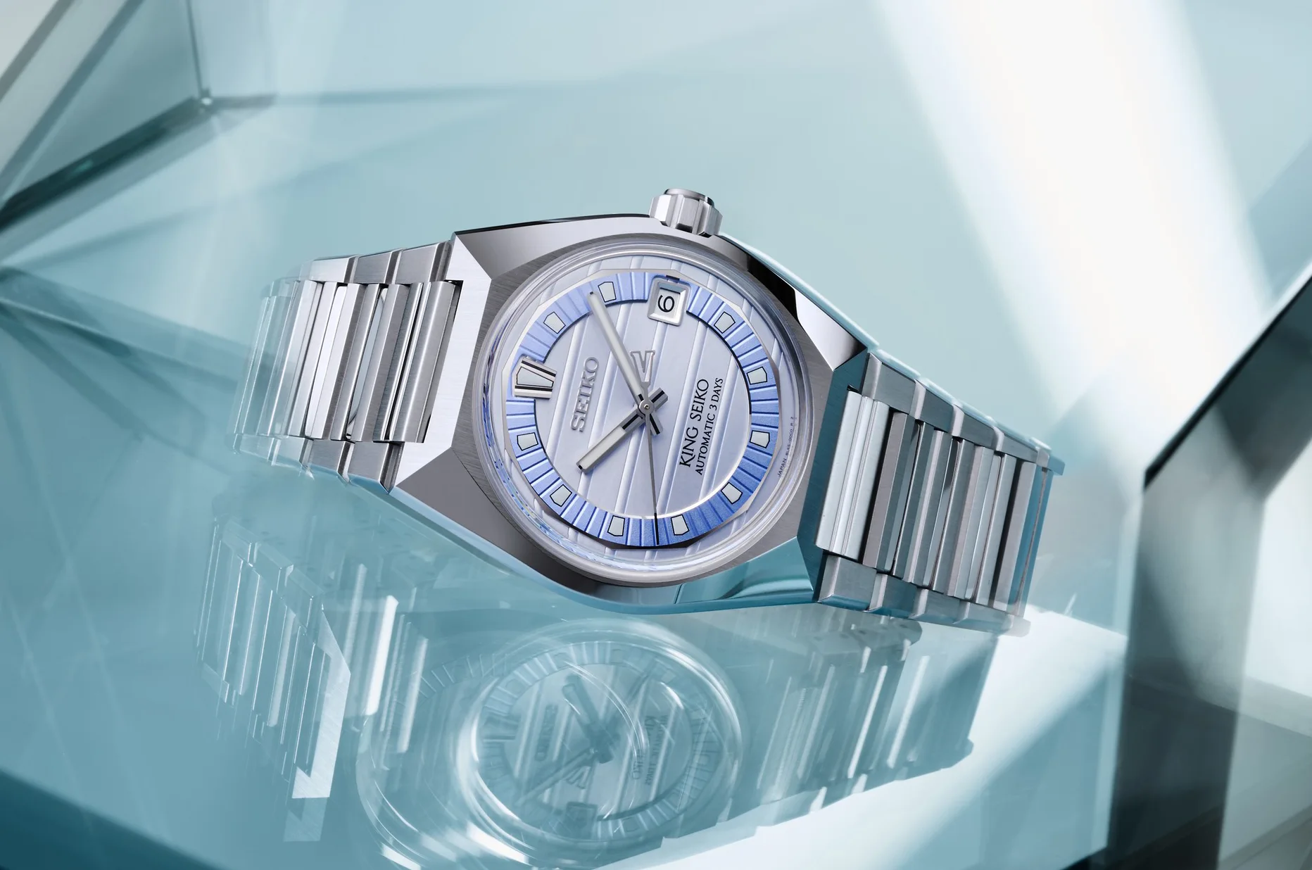 King Seiko VANAC Boutique Exclusive Edition SLA091J1 z lodowoniebieską tarczą inspirowaną panoramą Tokio