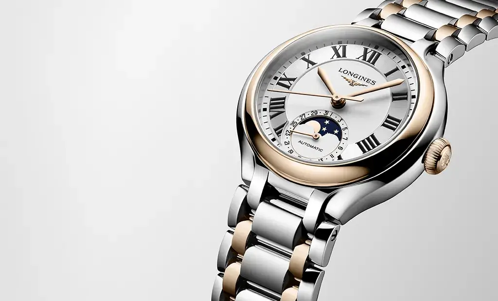 Dwutonowy zegarek damski Longines PrimaLuna Moonphase L8.126.5.71.7