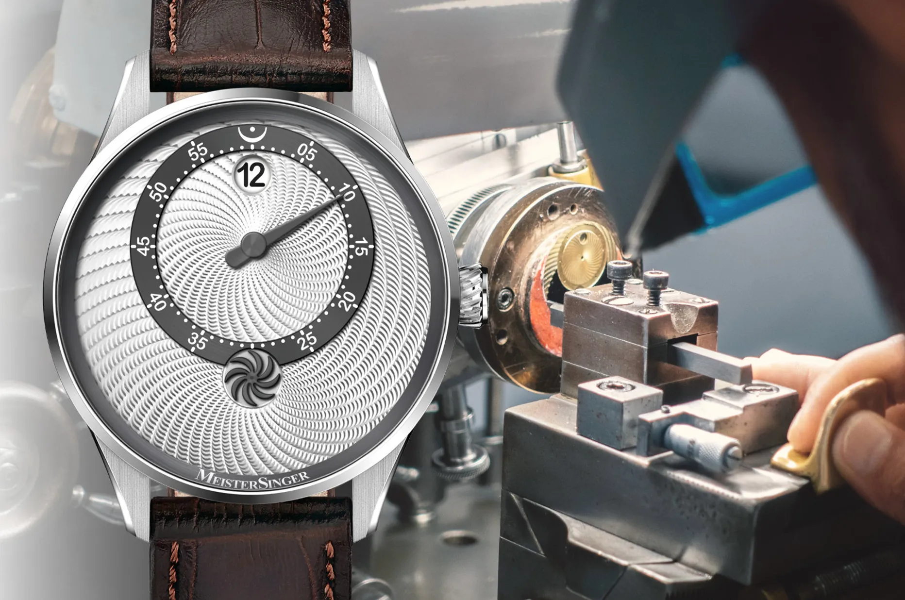 MeisterSinger Edition Panthero Jumping Hour Guilloché ED-PTJHG901 z ręcznie giloszowaną tarczą