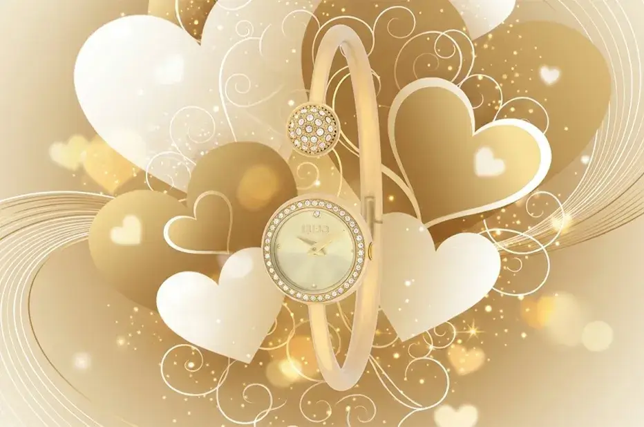 Liu Jo Decor złoty zegarek damski na sztywnej bransolecie walentynkowy