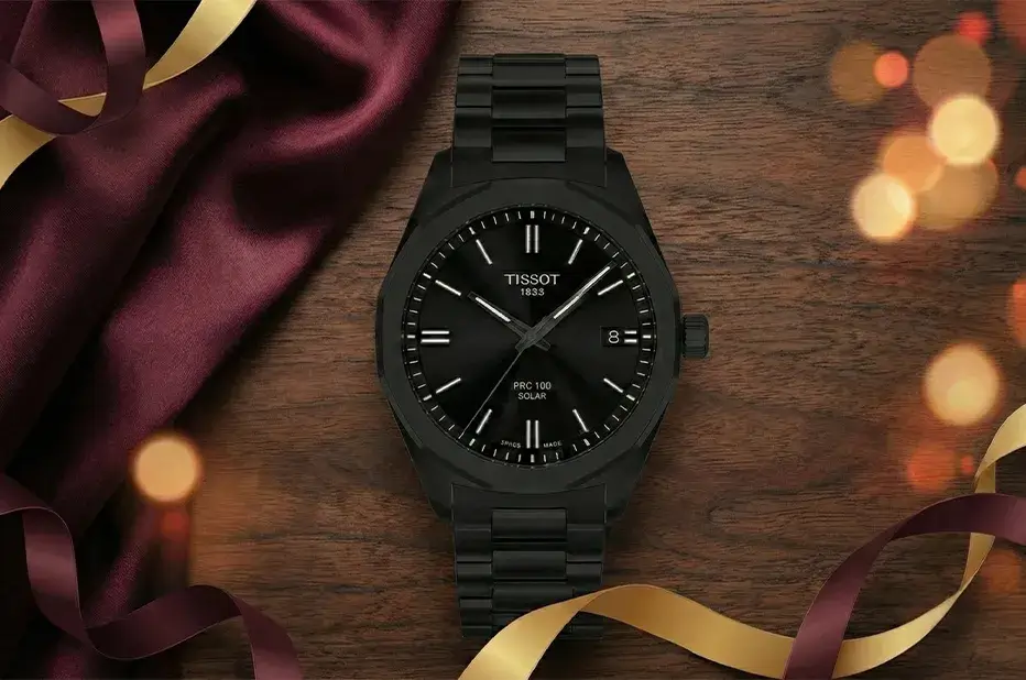 Tissot PRC 100 Solar czarny zegarek męski na bransolecie jako prezent walentynkowy