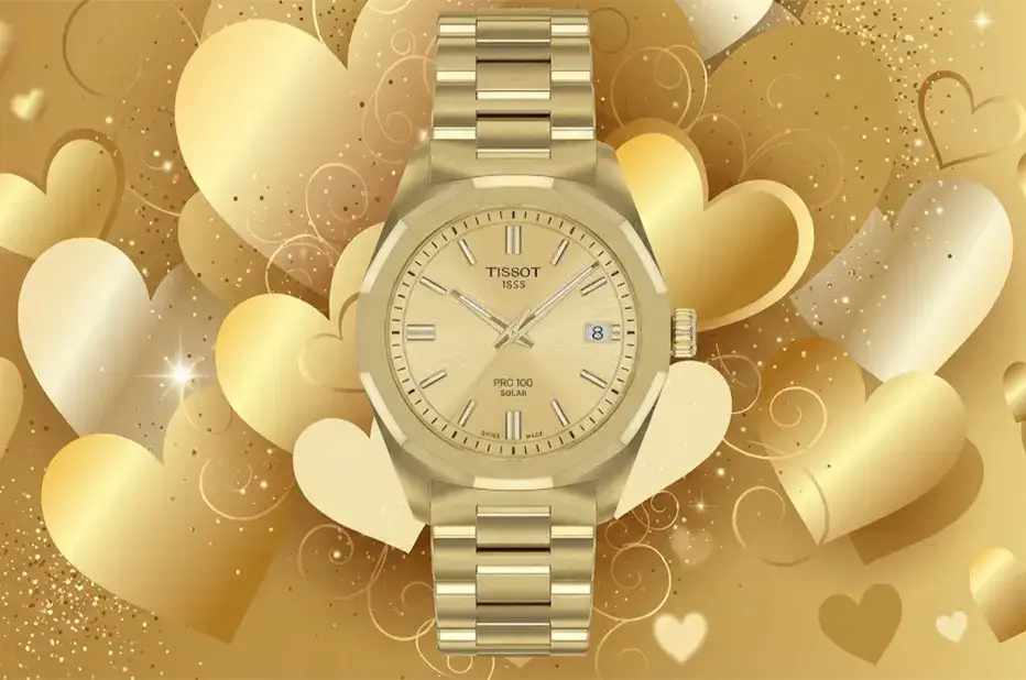 Tissot PRC 100 Solar złoty zegarek damski solarny jako prezent walentynkowy