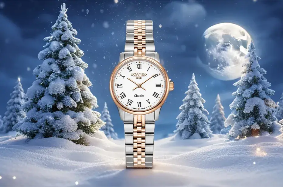 Klasyczny zegarek damski z cyframi rzymskimi Roamer Classico o dwutonowej bransolecie
