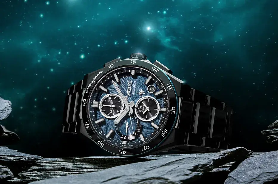 Seiko Astron GPS Solar Dual Time Chronograph Starry Sky 2026 z galaktycznym wzorem tarczy w tytanowej kopercie