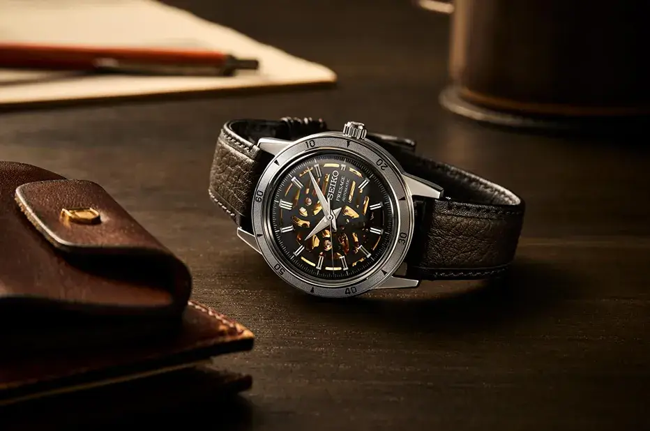 Zegarek męski retro z widocznym mechanizmem Seiko Presage Style 60’s Skeleton