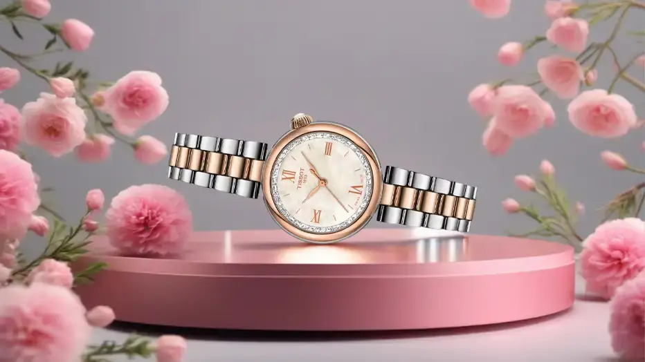 Damski zegarek Tissot Desir w eleganckiej dwukolorowej bransolecie z perłową tarczą
