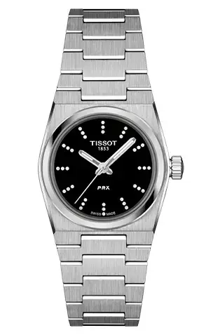 Tissot PRX 25 mm, czarna tarcza z diamentami