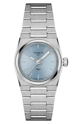 Damski zegarek Tissot PRX 25 mm, stal, jasnoniebieska tarcza
