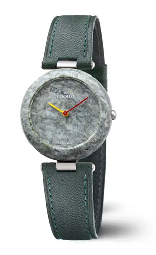 Oryginalny zegarek Tissot RockWatch z 1985 roku z granitową kopertą i kolorowymi wskazówkami inspirowanymi szlakami alpejskimi